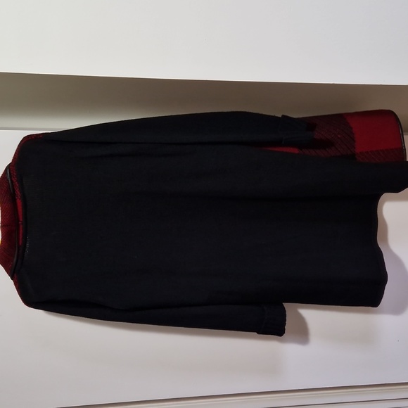 Long black and red sweater/cardigan with leather detailing around neckline - Picture 5 of 6